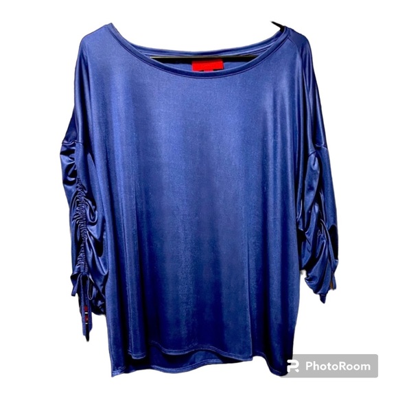 Elegant Deep Blue Blouse with Shiny Accents- NWT- Size M - Picture 7 of 12